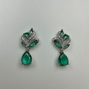 Emerald Green CZ Diamond Vine Teardrop Dangle Earrings